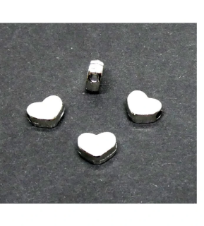 Kovové korálky, srdíčko 7x6 mm, barva platina
